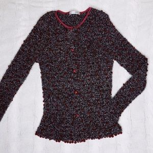 Vintage 90s Fuzzy Poka Dot Button Up Sweater